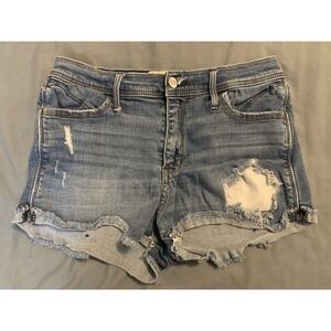 Hollister Cut Off Shorts Blue Distressed Stretch Mid-Rise Woman's 7 /  27" Waist